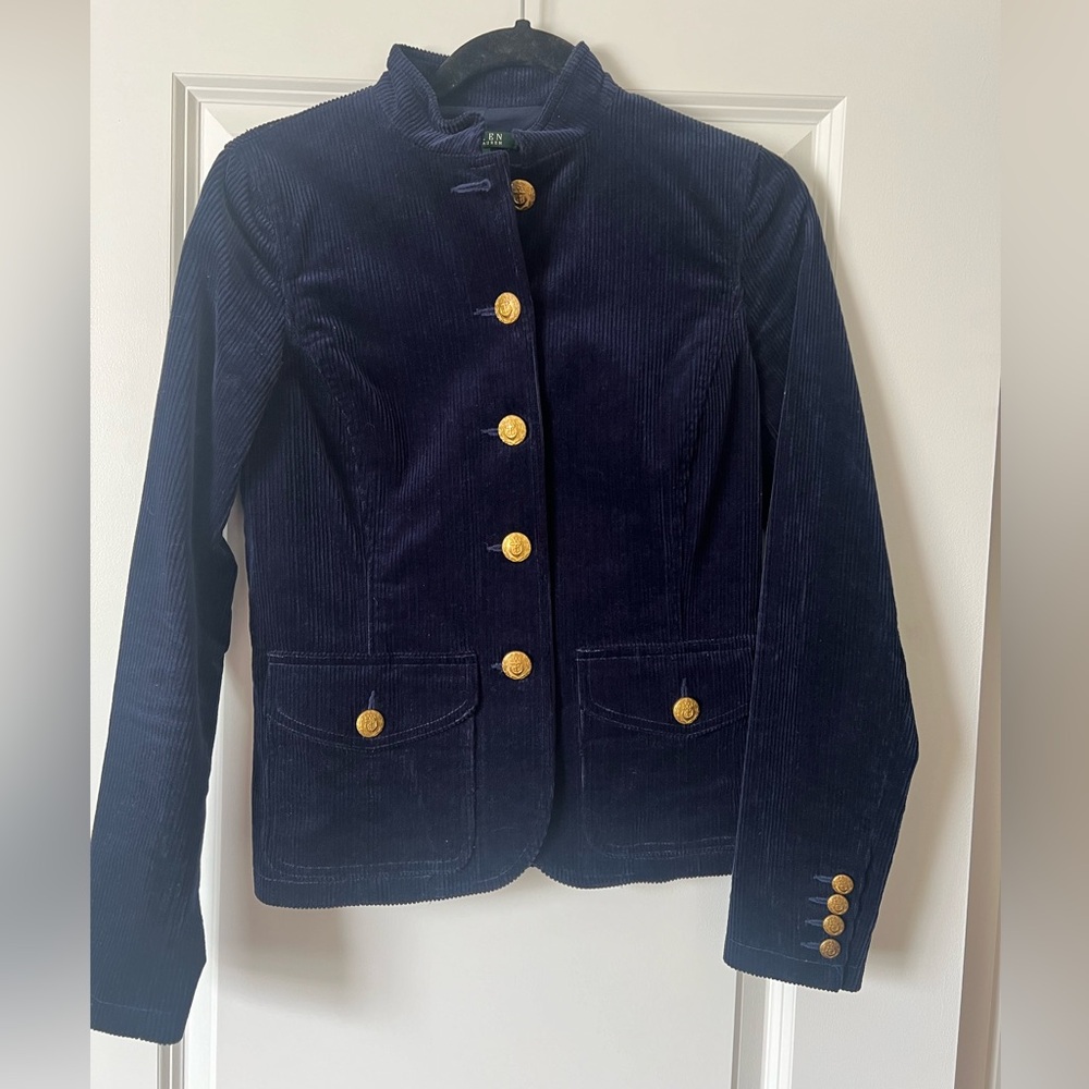 Ralph Lauren Navy Corduroy Blazer Jacket Gold Anchor Buttons 2
